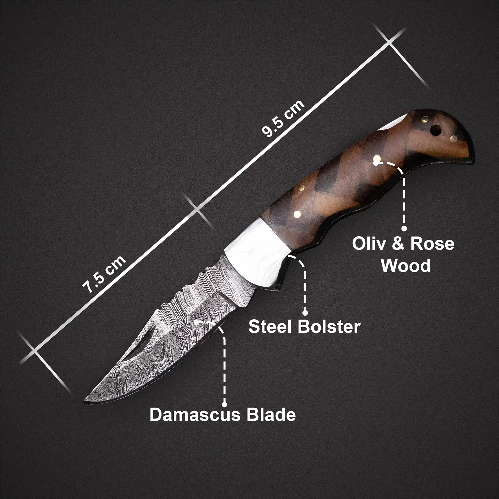 Handmade Damascus Steel EDC Folding Knife With Ross Wood Gift for Men - Image 4