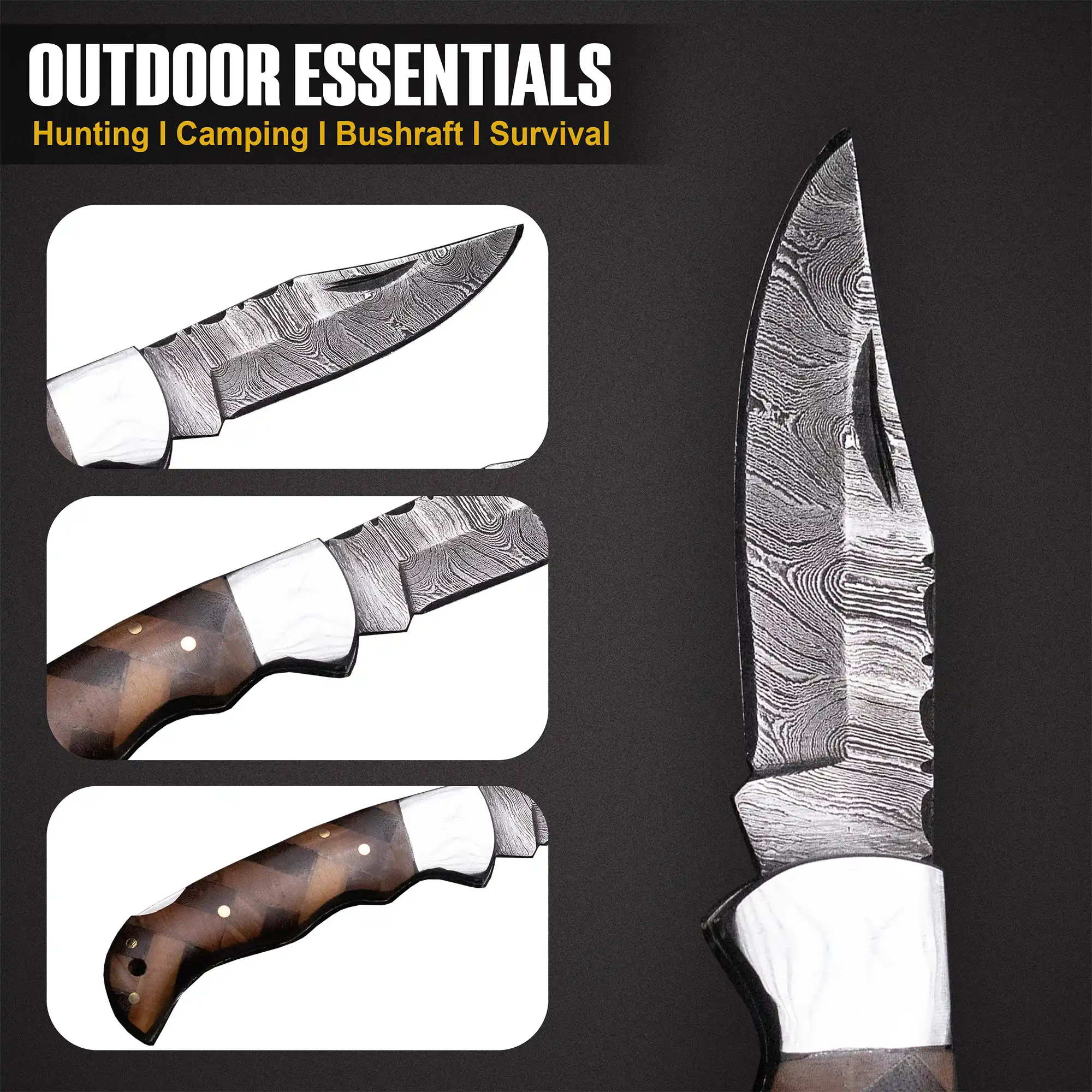 Handmade Damascus Steel EDC Folding Knife With Ross Wood Gift for Men - Image 7