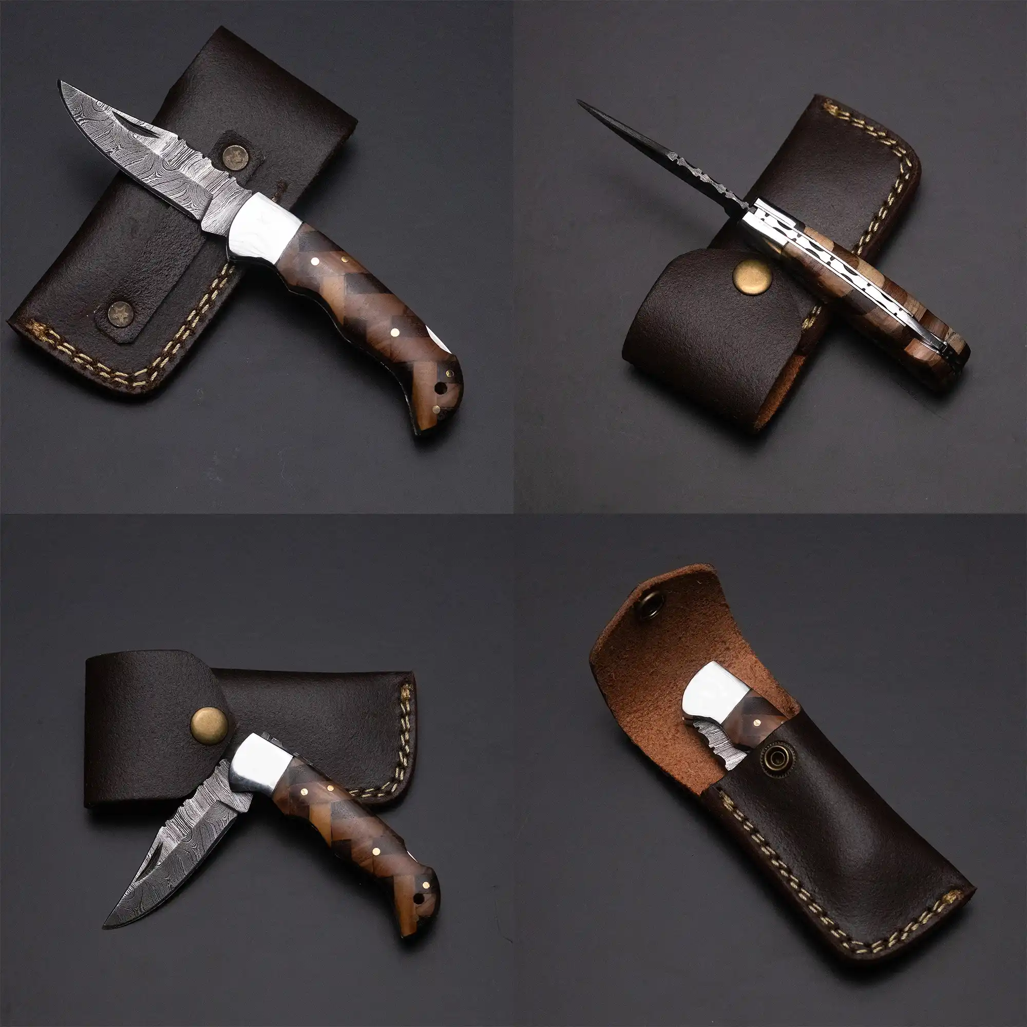 Handmade Damascus Steel EDC Folding Knife With Ross Wood Gift for Men - Image 5