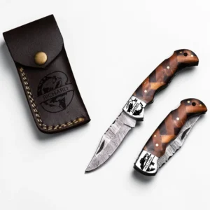 Handmade Damascus Steel EDC Folding Knife With Ross Wood Gift for Men