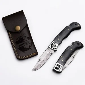Handmade Damascus Steel Folding Pocket Knife Gift for Dad Fisherman & Outdoorsmen EDC
