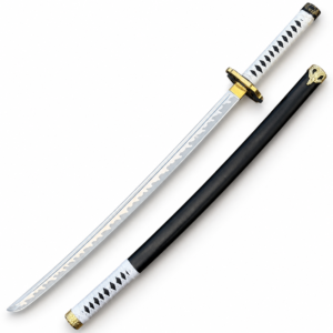 White and Black Katana Sword with Gold Guard | Japanese Style Collectible Sword